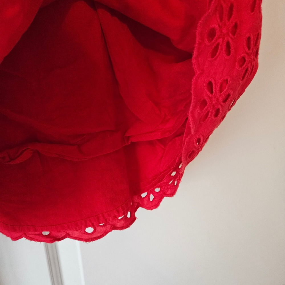 Show Me Your Mumu Lucy Mini Dress Large Cherry Eyelet Red Ruffle Tiered Cotton L - Picture 5 of 8